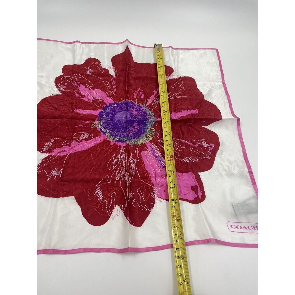 Coach Vintage 100% Silk Bandana Poppy Embroidered Red Pink 17" HTF Peace NWT - Picture 6 of 11